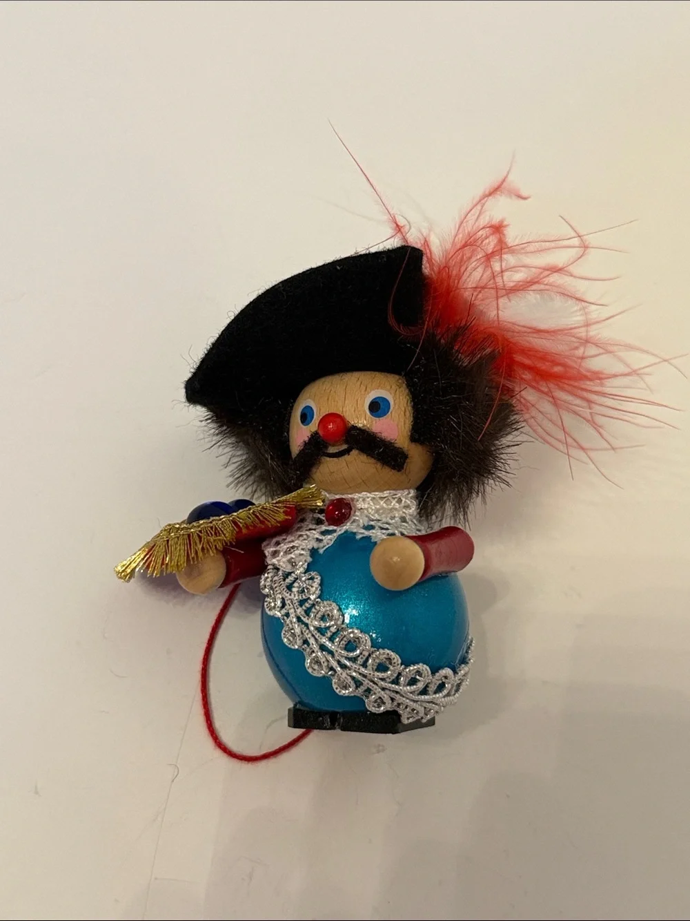 Steinbach Handcrafted Musketeer Porthos Blue Wooden Ornament Red Feather NEW